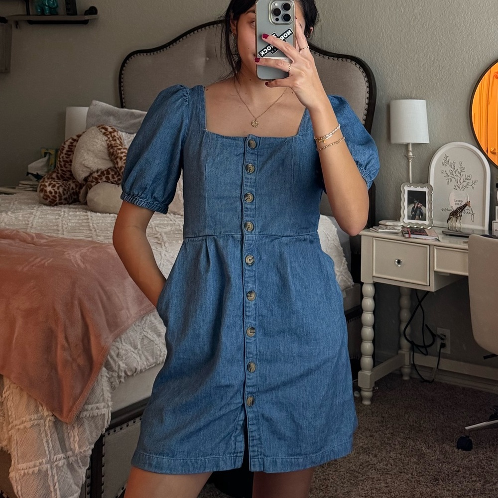 Old Navy Blue Button-Front Mini Dress